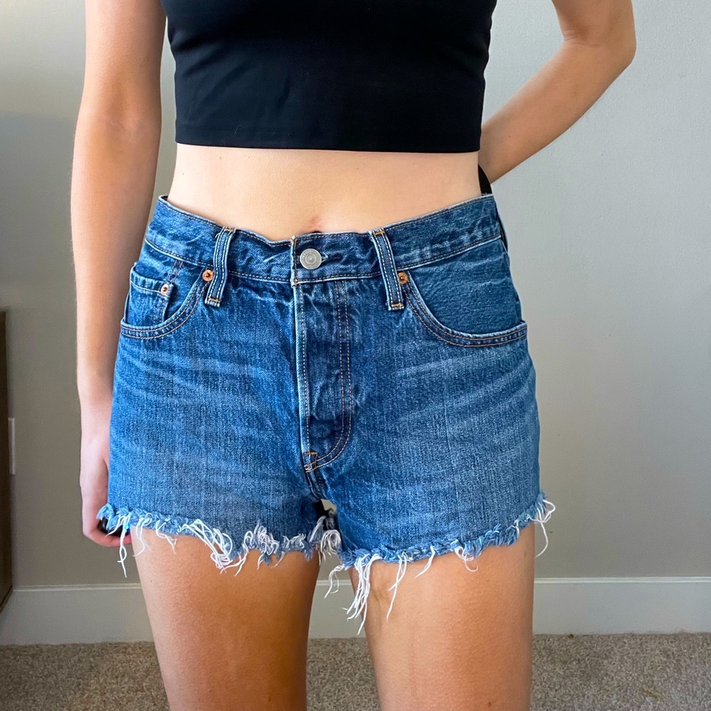 Levi’s 501 Jean shorts, distressed hem, size 4/6